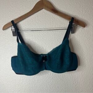 Soma 0817 dark teal enticing lace velvet Balconet balconette bra 34D